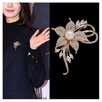 Rhinestone Pearl Flower Brooch - Femininity Art Pin Sweater Accessories for Women, Girls, Ladies (1 Count)