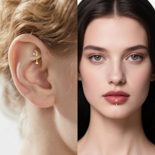 Rook Daith Piercing Jewelry 16G Stainless Surgical Steel Curved Barbell Eyebrow Rings Vertical Labret Lip Piercing Jewelry Rook Daith Earrings for Women Men 6MM 8MM 10MM Hypoallergenic - color: Gold Tone