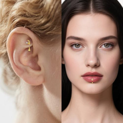 Rook Daith Piercing Jewelry 16G Stainless Surgical Steel Curved Barbell Eyebrow Rings Vertical Labret Lip Piercing Jewelry Rook Daith Earrings for Women Men 6MM 8MM 10MM Hypoallergenic - color: Gold Tone