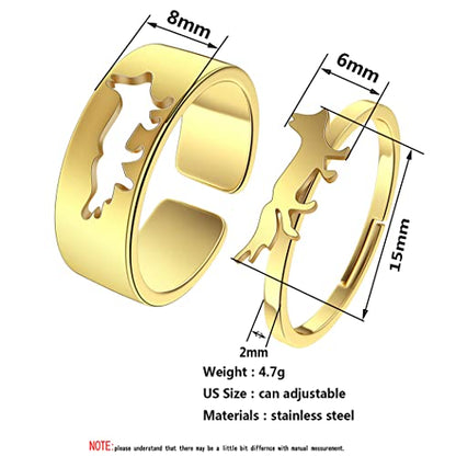 2PCS Matching Cute Animals Promise Engagement Rings for Couples Men Women Jewelry Band Sets 316L Stainless Steel Adjustable Open Ring - color: Fox-s