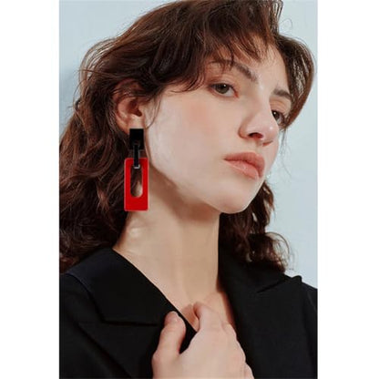 Boho Lightweight Retro Simple Acrylic Splicing Rectangle Earrings for Women Creative Exaggerated Statement Dangle Drop Earrings Jewelry - color: Black Red
