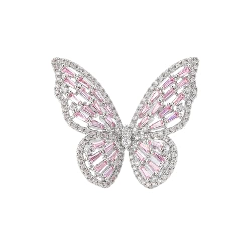Butterfly Rings for Women Adjustable Golden Cocktail Ring Sparkly Stones Statement Silver Bow Open Wrap Bow Jewelry Bridesmaids Wedding Valentine’s Day Gift Lover Mother - color: JZ03-Silver Pink