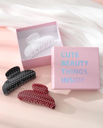 Molans 3PCS Hair Claw Clips Acrylic Clamps for women - Non-slip Strong Hold Barrettes for Thin Thick Hair, Medium hair clips Accessories(Polka Dot） - color: polka dot