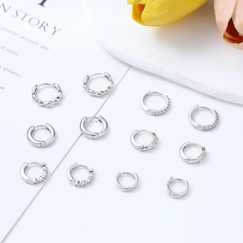 Wgoud Small Gold Hoop Earrings Set for Women, 6 Pairs 14K Gold Plated Hypoallergenic Lightweight Huggie Hoops Earrings, Trendy Cartilage Cubic Zirconia Earrings for Women Gifts. - color: A-Silver