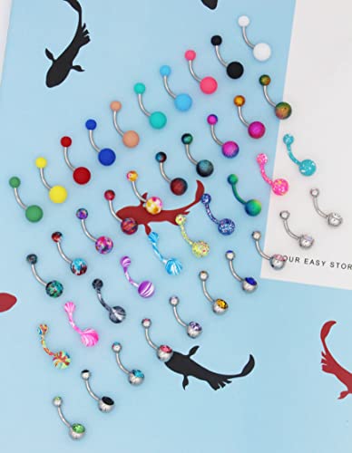 24-50Pcs 14G Stainless Steel Belly Button Rings for Women CZ Screw Navel Bars Body Piercing Jewelry - color: F: 40pcs style 2