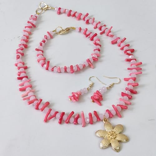 Nigerian Wedding African Beads Jewelry Set Women Simulated Pearl Necklace and Earrings - color: Coral Pink