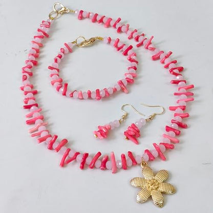 Nigerian Wedding African Beads Jewelry Set Women Simulated Pearl Necklace and Earrings - color: Coral Pink