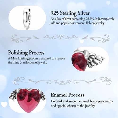 925 Sterling Silver Charms fits Bracelets and Necklace Pendant Bead Charms Jewelry Gift for Women Family Friends - style: Red Love Heart Charm