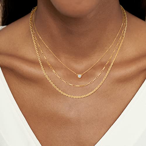 CHESKY 14K Gold Plated Layered Chain Necklace for Women | Trendy Cuban Link Chain, Chunky Paperclip Chain, Toggle Clasp Necklace, Fashion Gold Jewelry, Daily Gift for Women - style: Diamond/Paperclip/Rope