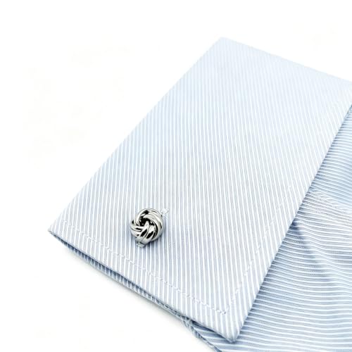 Knot Cufflinks in Gift Box Cuff Links for Men Lady Daily Wear Shirt | Men's Women Cufflink Set Jewelry for Wedding Party Prom Office Formal or Casual Business Tuxedo Dress, Easy to Put on - style: Silver Tone Knot