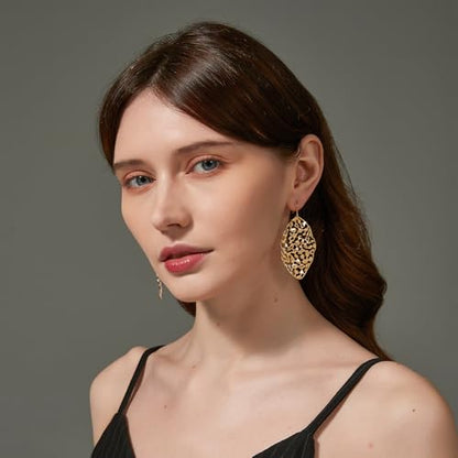 Sylph Large Gold Earrings for Women, Chunky Gold Statement Drop Dangle Earring Maple Leave Ginko Leaf Jewelry Gifts - style: 01 Gold Leaf Earrings-2.1"