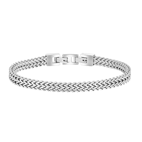 Geoffrey Beene Men’s Stainless Steel Double Franco Chain Bracelet with Extension - color: Silver, size: 9.5"