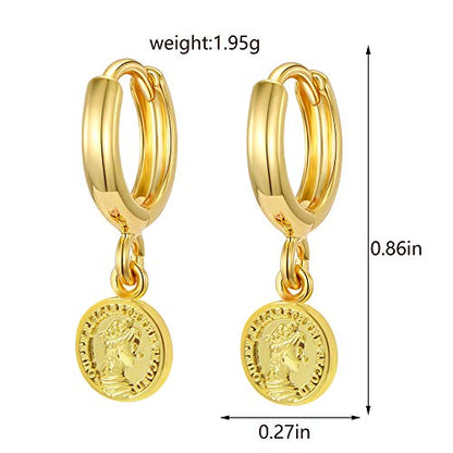 XYJZXY Gold Huggie Small Hoop Earrings with Charm Personalized Snake/Evil Eye/Star/Cross/Lock/Key 18k Gold Plated Crystal Drop Dangle Earrings for Women - style: Coin