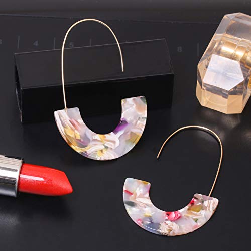 Acrylic Earrings Statement Tortoise Hoop Earrings Resin Wire Drop Dangle Earrings Fashion Jewelry For Women - color: Floral
