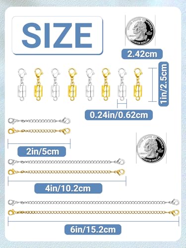 Necklace Extenders for Women and Magnetic Necklace Clasp, Gold and Silver Chain Extender for Jewelry Bracelet Anklet - color: 14Pcs Gold & Silver