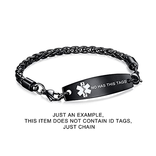 LinnaLove-Stainless Steel Wheat Chain lnterchangeable Medical Alert Bracelets - (Just Chain) - color: Black
