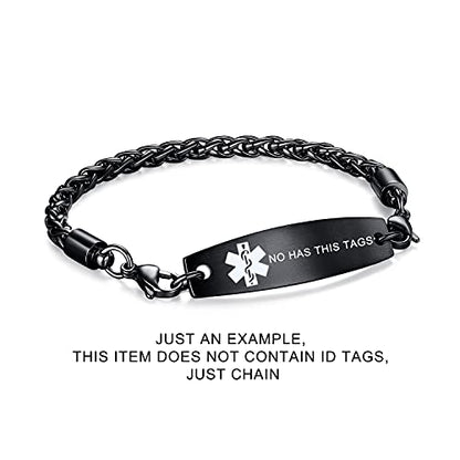LinnaLove-Stainless Steel Wheat Chain lnterchangeable Medical Alert Bracelets - (Just Chain) - color: Black