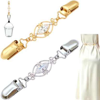 2 PCS Waist Cincher Clips Dress Clips Back Cinch for Shawl Cardigan Sweater Clothes Shirt Tightener Clip(Silvery Golden) - color: Color R1