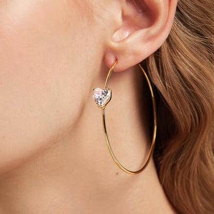OwMell Large Hoop Earrings for Women 925 Sterling Silver Post 14K Gold Plated Big Hoops Earrings Trendy Pearl Cubic Zirconia Hoop Earrings - color: Clear Gold