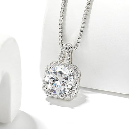 Cubic Zirconia Necklace and Earrings Set for Women 14K White Gold Plated Bridesmaid Silver Jewelry Set for Women Pendant Necklace Hypoallergenic Stud Earrings Set Jewellery Gift for Mom Wife Bride Bridesmaid - color: White-Square Shape