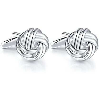 HONEY BEAR Twist Knot Cufflinks for Men Wedding Business | Tarnish-Resistant, Steel-Plated Copper Base, Gift Box, for Groomsmen, Father, Husband, Anniversary, Formal Events - style: Silver