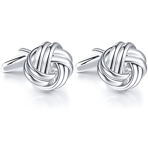 HONEY BEAR Twist Knot Cufflinks for Men Wedding Business | Tarnish-Resistant, Steel-Plated Copper Base, Gift Box, for Groomsmen, Father, Husband, Anniversary, Formal Events - style: Silver