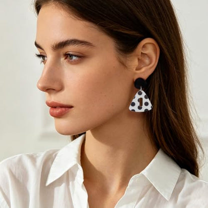 Polka Dot Black White Dangle Drop Earrings for Women | Cute Geometric Resin Statement Dangling Stud Fashion Y2K Jewelry - color: Triangle