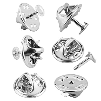 JANYUN 120 Pairs Butterfly Clutch Tie Tacks Silver Locking Pin Back | Metal Holder Clasp Lock Backings,Replacement with 8mm Length 4mm Width Blank Pins for Brooch Lapel Enamel Craft Making Badges - color: Silver, size: 4mm