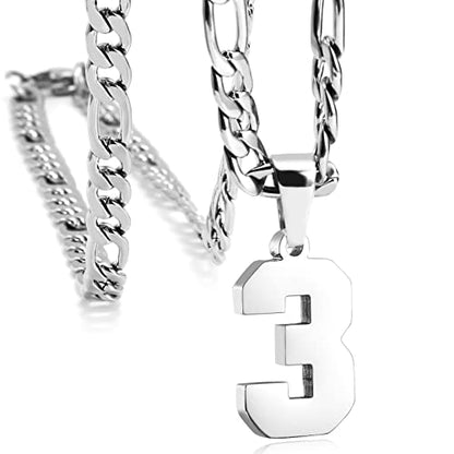Personalized Number Necklaces for Mens,Stainless Steel Number Pendant Chain | Athletes Jersey Number Necklace;Baseball Basketball Football Sport Teams;Birthday Graduate Gift;Womens Mens Player - color: Silver, style: 3 Silver