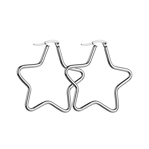 Square Star Hoop Earrings for Women Stainless Steel 40mm diameter - style: Star