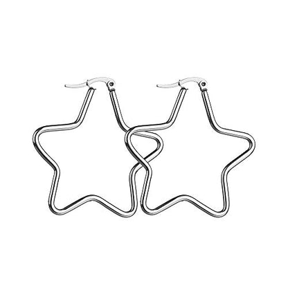 Square Star Hoop Earrings for Women Stainless Steel 40mm diameter - style: Star