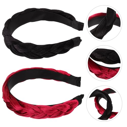 Abaodam 2pcs Velvet Braided Headbands with Wide Padded Sponge, Soft Fabric Hairbands for Women, Suitable for Photography and Daily Wear