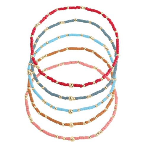 Gold Seed Beaded Bracelets Set for Women, Boho Handmade Friendship Stretch Summer Beach Jewelry Gift. - color: 2001A