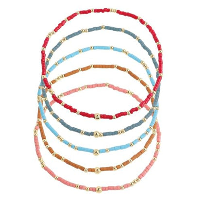 Gold Seed Beaded Bracelets Set for Women, Boho Handmade Friendship Stretch Summer Beach Jewelry Gift. - color: 2001A