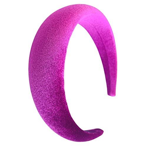 velvet padded headband wide puffy headbands for women girls vintage sponge hair band trendy and cute hair accessories (Fuchsia) - color: Fuchsia