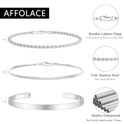 Mens Bracelet, Dainty Silver Plated Bracelets for Men Non Tanish Fashion Mens Jewelry Simple Cuban Snake Rope Link Bangle Chain Bracelet Mens Accessories 6.5/7/7.5/8/8.5/9 In - style: 7.5 IN
