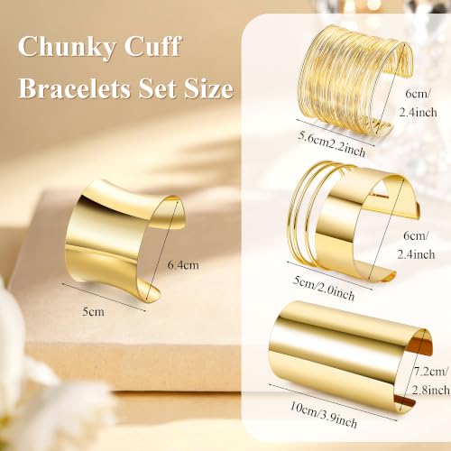 4PCS Chunky Cuff Bracelets Set for Women Hammered Chunky Bracelets Adjustable Open Wide Wire Bracelets Irregular Minimalist Coil Bangle Set Gold Silver Upper Arm Punk Jewelry - color: Gold C