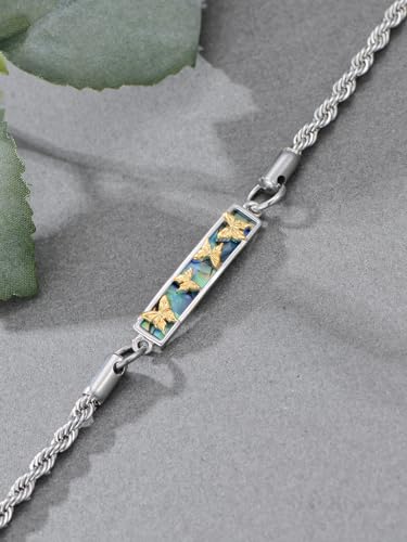 Waves/Tree of Life/Mushrooms/Moon Phase/Butterfly/Hummingbird Bracelet/Anklet 925 Sterling Silver Adjustable Abalone Shell Bar Bracelet/Anklet Summer Jewelry Gifts for Women - color: Butterfly, size: Bracele 7"+2"