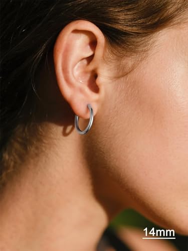Small Hoop Earrings for Women 7-16mm Stainless Steel Huggie Earrings Lightweight - color: a. Silver A, size: Diameter 14mm