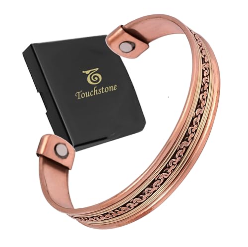 Touchstone Copper Magnetic Hand Forged With Solid And High Gauge Tibetan Style Chains Pattern Minimalistic Elegance Pure Copper Bracelet In Two Tones. - style: Braided Two tone 8