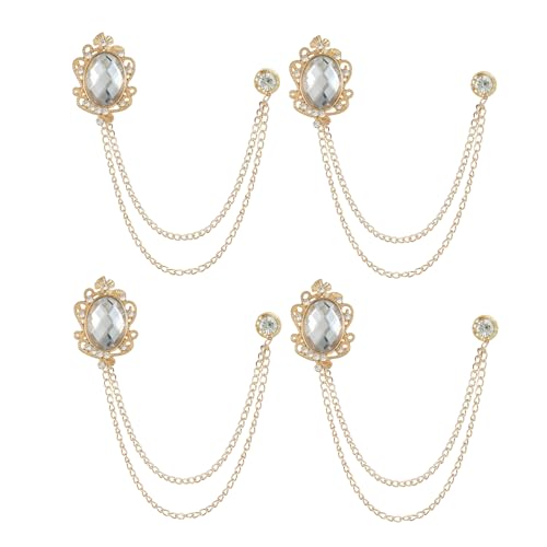 4PCS Rhinestone Vintage Brooch Lapel Pin Chain Suit Tassel Collar Hanging Chains for Shirts Badge Tuxedo Accessories Scarf Tie Pins for Women Men Birthday Gift - color: White color