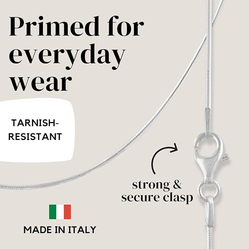 KISPER 925 Sterling Silver Snake Chain Necklace for Women and Men Thin | Made in Italy, 1mm, 16-30 inches, anti-tarnish, hypoallergenic, secure lobster clasp