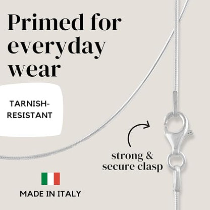 KISPER 925 Sterling Silver Snake Chain Necklace for Women and Men Thin | Made in Italy, 1mm, 16-30 inches, anti-tarnish, hypoallergenic, secure lobster clasp