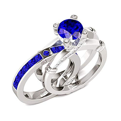 Jeulia Diamond Band Rings for Women cz Sterling Silver Interchangeable Ring Sets Wedding Engagement Anniversary Promise Ring Bridal Sets - color: Aquamarine Blue