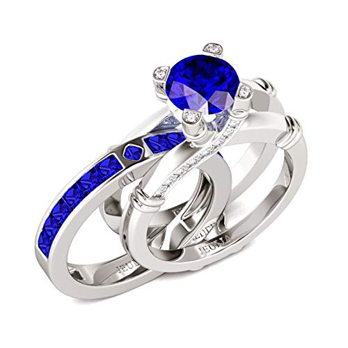 Jeulia Diamond Band Rings for Women cz Sterling Silver Interchangeable Ring Sets Wedding Engagement Anniversary Promise Ring Bridal Sets - color: Aquamarine Blue