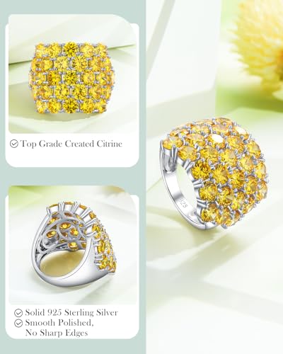 925 Sterling Silver Pave Birthstone Chunky Statement Rings for Women Men | 14K Gold Plated/Silver Large Dome Ring Birthday Cocktail Jewelry,Size 6 to 10(with Gift Box) - color: 11-Created Citrine-Nov.