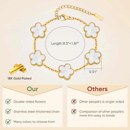 Women Gold Bracelets Jewelry Set - 3Pcs 18K Gold Plated Floral Bracelet,Stainless Steel Charm Bracelet Non-Tarnish,Adjustable Lucky Chain Trendy Gift,Christmas Valentines Birthday Gifts for Girlfriend - style: White-2pcs