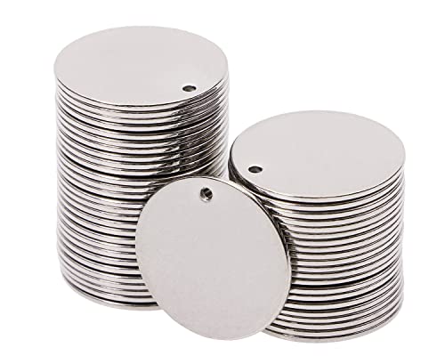 Shapenty Small Round Stainless Steel Flat Blank Stamping Tag Pendants Mini Discs for Bracelet Earring Necklace Chain Charms Jewelry Making Specialized Number Alphabet Stamping, 50PCS - color: Silver, size: 20MM