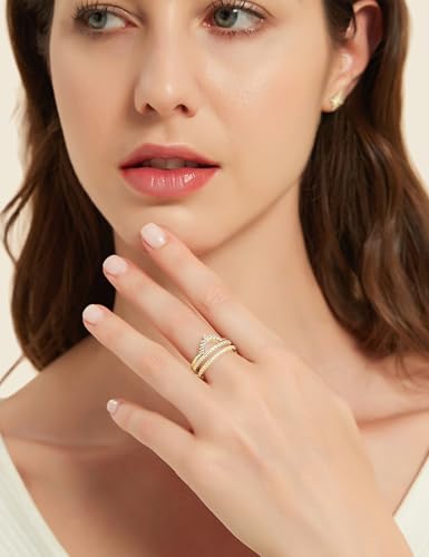 Mameloly Wedding Bands for Women Dainty CZ Cubic Zirconia Half Eternity Stackable Engagement Enhancer Guard Double Ring Size 4-12 - color: 14k Gold Plated