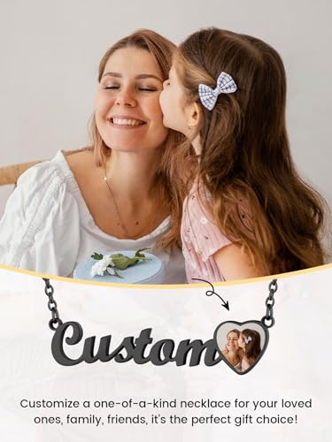 GoldChic JEWELRY Name Necklace Personalized for Men, Womens Custom Name Plate Chain, Stainless Steel Customized Old English Nameplate Choker with Curb Chains Custom, 16 inches to 30 inches - color: Photo & Rolo Chain 1.8 mm -Black